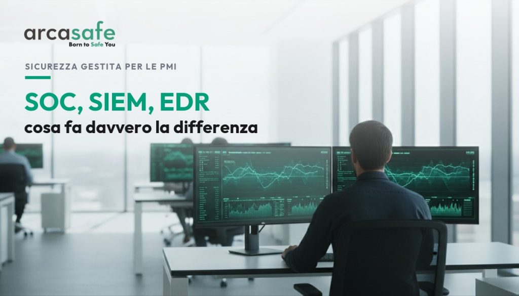 SOC, SIEM ed EDR per le PMI — analista in un Security Operations Center ArcaSafe